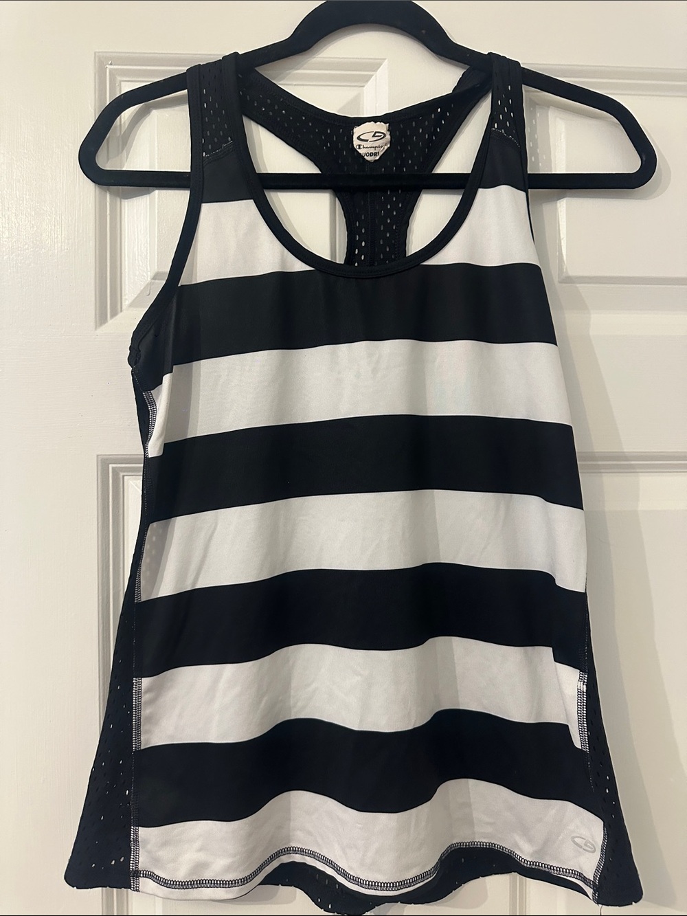 Champion Black & White Striped Racerback Muscle Tank
